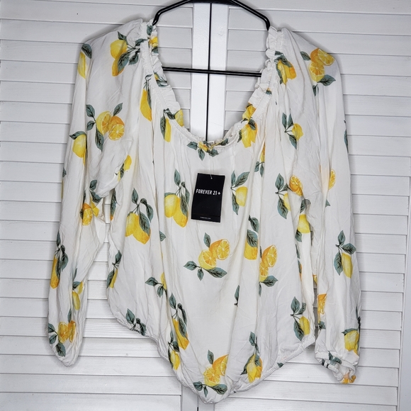 Forever 21+ Lemon Print Off the Shoulder Crop Top - Picture 4 of 14